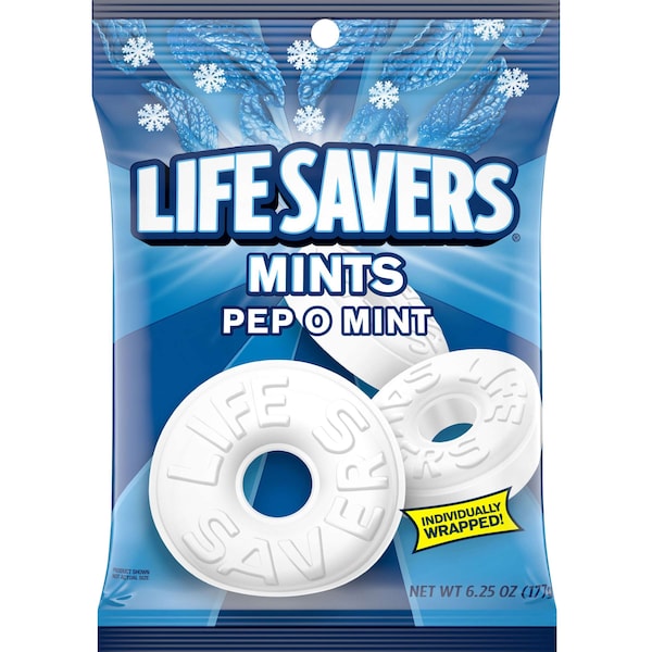 Salvavidas Lifesavers Pep-O-Mint Candy 6.25 oz. Bolsa, Paquete de 12 - 314134