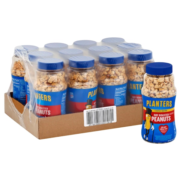 Maníes Planters tostados en seco con un ligero toque de sal en frasco de 1 libra, paquete de 12 - 10029000076508