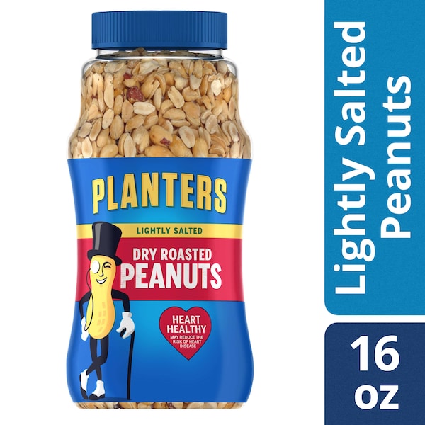 Maníes Planters tostados en seco con un ligero toque de sal en frasco de 1 libra, paquete de 12 - 10029000076508