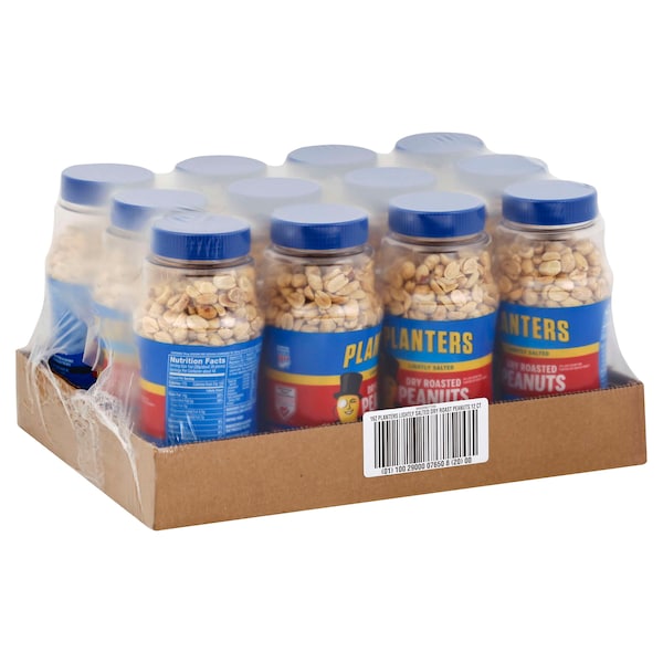 Maníes Planters tostados en seco con un ligero toque de sal en frasco de 1 libra, paquete de 12 - 10029000076508