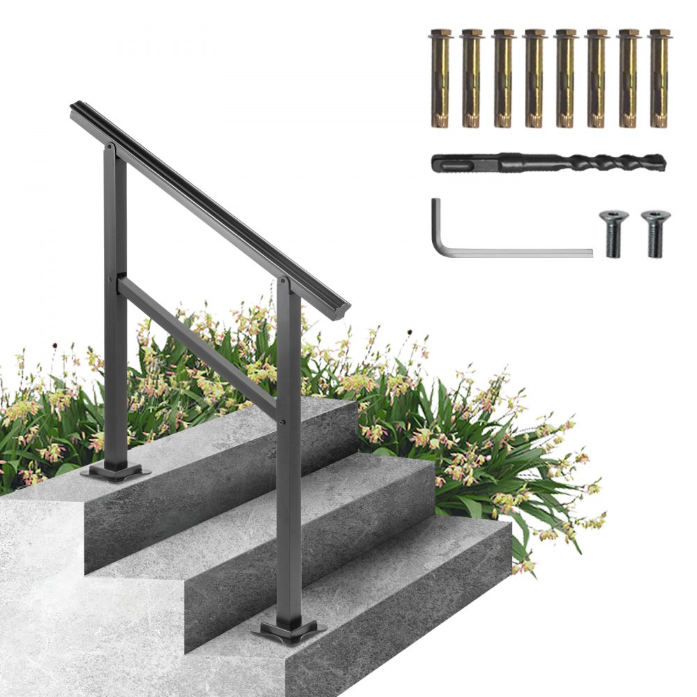 VEVOR Outdoor Handrail 165LBS Load Handrail Outdoor Stairs Aluminum Stair Handrail 36 x 35" Outdoor Stair Railing Transitional Range from 0 to 30° Staircase Handrail Fits 2-3 Steps with Screw Kit - TFDGLZHS3FTWRZMM5V0