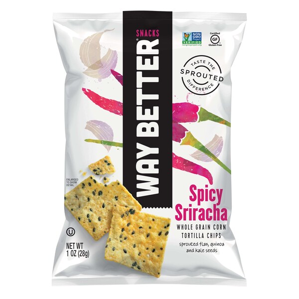 Botanas Way Better simplemente picantes con salsa Sriracha en chips de tortilla de 1 oz., paquete de 12 - 20855564003462