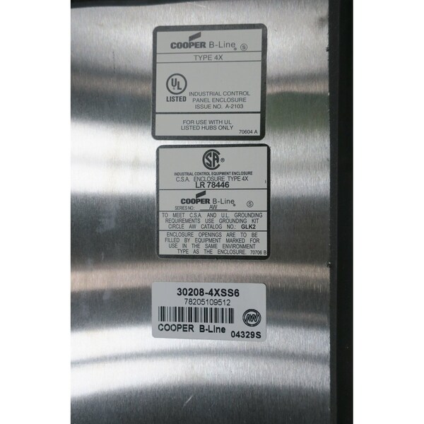Cooper 316 Stainless Steel Electrical Enclosures, 30 in H, 8 in D, 20 in W, NEMA 4X, Hinged - 30208-4XSS6