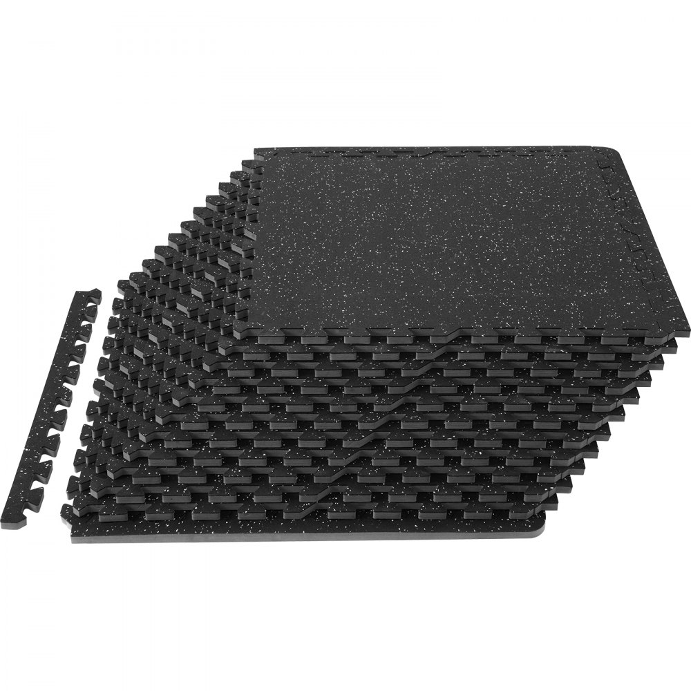 VEVOR 12 PCS 1/2 inch Thick Gym Floor Mats, 24" x 24" EVA Foam & Rubber Top Interlocking Workout Floor Mats with 48 sq.ft Coverage, Waterproof Exercise Puzzle Flooring for Gym, Home, Garage, Basement, Black & Grey - HSXJDDHDHDBDDEEXWV0