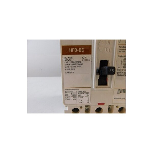 Eaton Molded Case Breakers MCCBs HFD 3P 25A 600V 50/60Hz 3Ph F Frame - HFDDC3025L