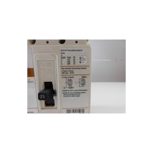 Eaton Molded Case Breakers MCCBs HFD 3P 25A 600V 50/60Hz 3Ph F Frame - HFDDC3025L