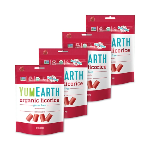 Yumearth Orgánico Sin Gluten Granada Regaliz, Bolsa de 5 oz, Paquete de 4, 4PK - 1904