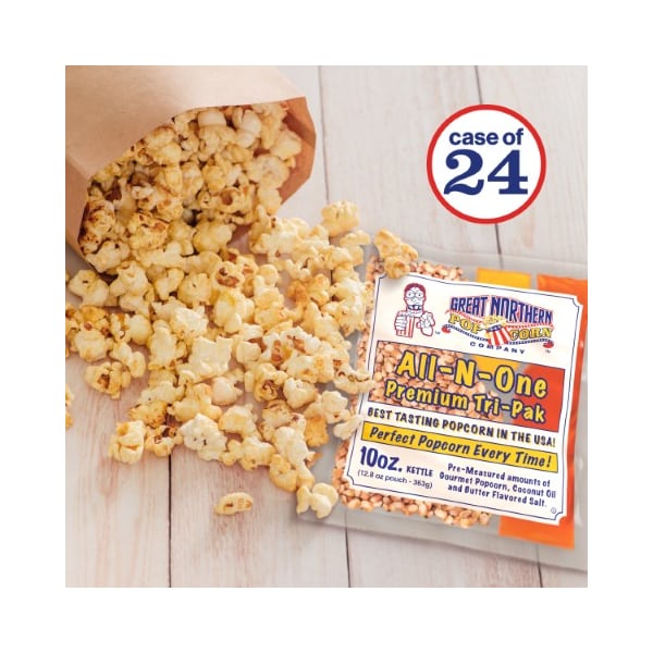 Palomitas de Maíz Great Northern Popcorn de 10 onzas con todos los ingredientes incluidos, paquete de 24 unidades, Maíz, Sal, Condimentos, Kits de Aceite de Coco - 810378DNT