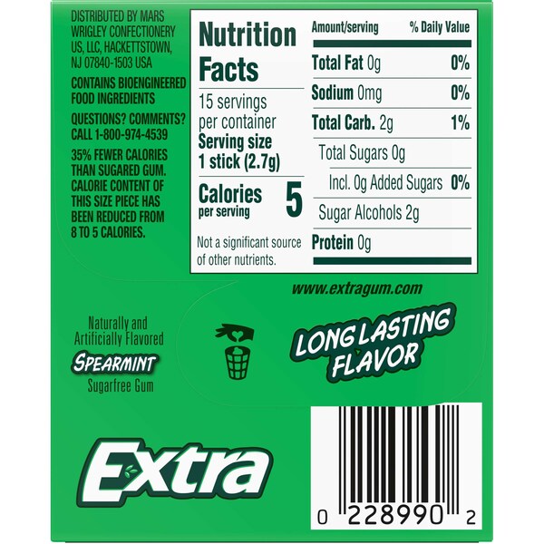 Chicle de Menta de Spearmint para un Solo Uso Extra Extra, 15 Piezas, Paquete de 60 - 318545