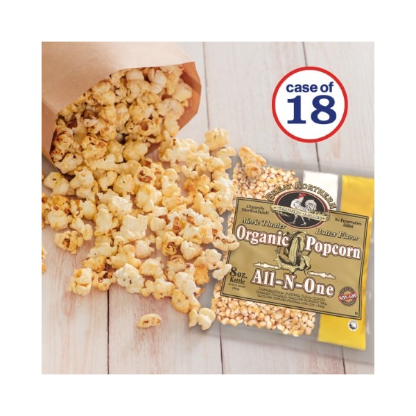 Palomitas de maíz orgánicas Great Northern 4147 certificadas de 8 oz para cine, paquetes individuales Great Northern Popcorn 18ct - 950500CTF.