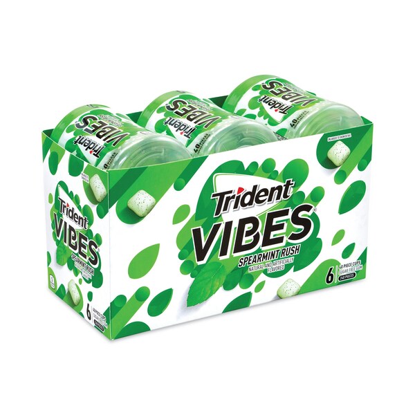 Chicle Trident Vibes con sabor a Menta, sin azúcar, 40 piezas, paquete de 6, 6 paquetes - 6012650