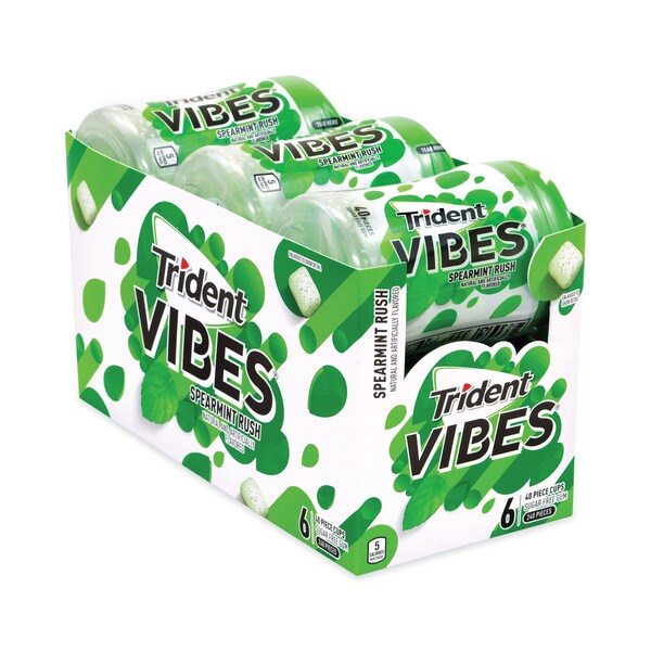 Chicle Trident Vibes con sabor a Menta, sin azúcar, 40 piezas, paquete de 6, 6 paquetes - 6012650