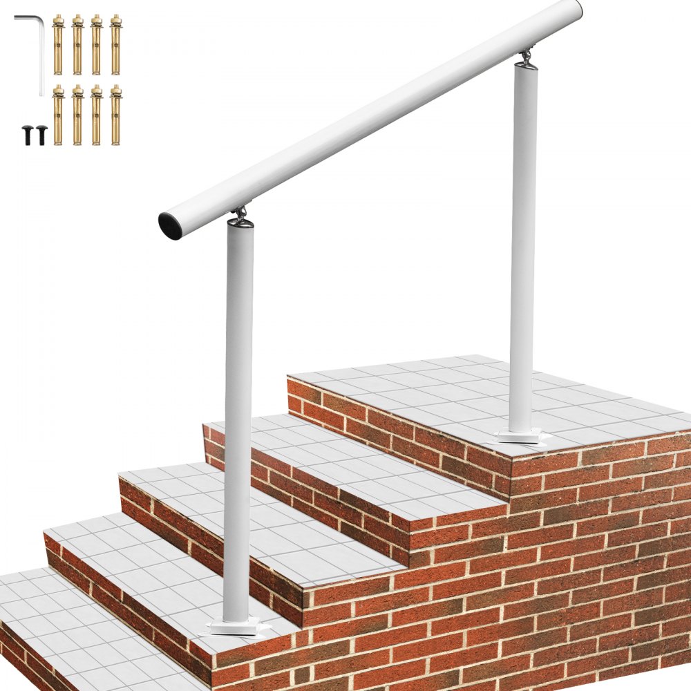 VEVOR Outdoor Stair Railing Kit, 4 FT Handrails 1-4 Steps, Adjustable Angle White Aluminum Stair Hand Rail for The Elderly, Handrails for Outdoor Steps - LZLTFS4YCYGBSDLZ1V0