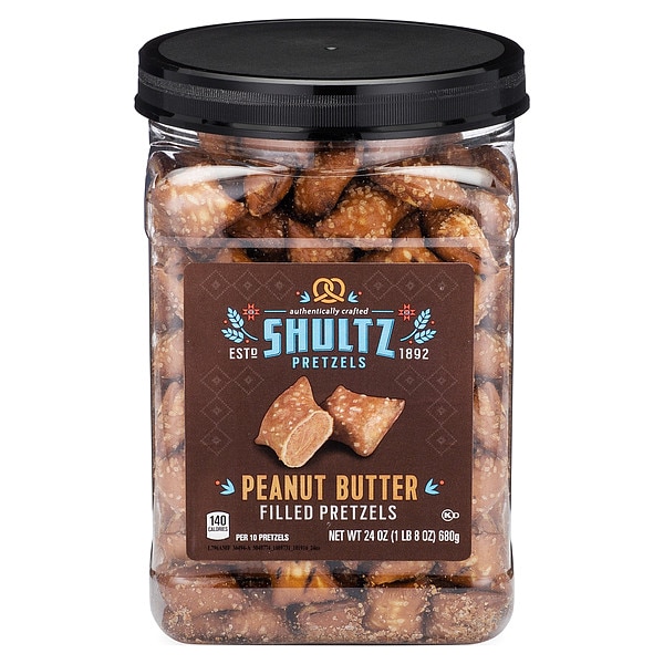 Pretzels de mantequilla de cacahuate Shultz, caja de 12 libras, paquete de 8 - OFX3598