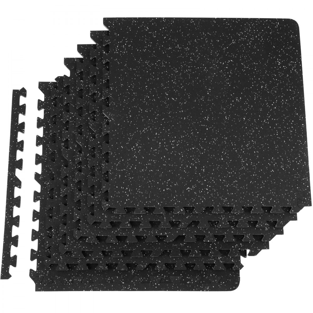 VEVOR 6 PCS 1/2 inch Thick Gym Floor Mats, 24" x 24" EVA Foam & Rubber Top Interlocking Workout Floor Mats with 24 sq.ft Coverage, Waterproof Exercise Puzzle Flooring for Gym, Home, Garage, Basement, Black & Grey - HSXJDDHDHDBDDTIMHV0