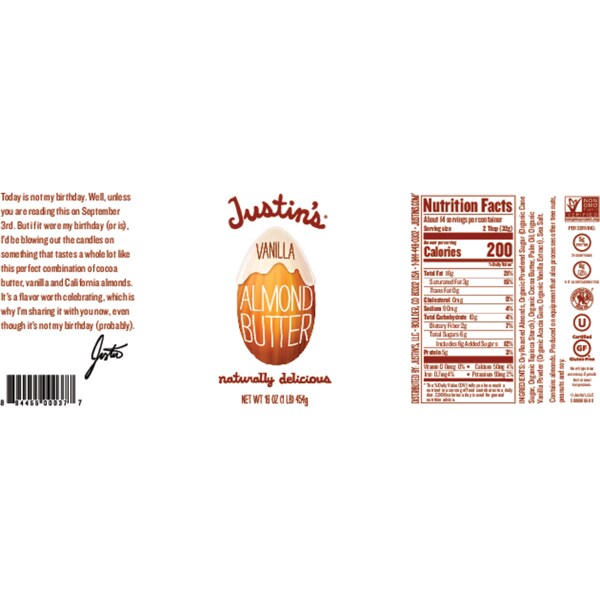 Mantequilla de Almendra y Vainilla de Justin de 16 oz., Paquete de 6 - 78469