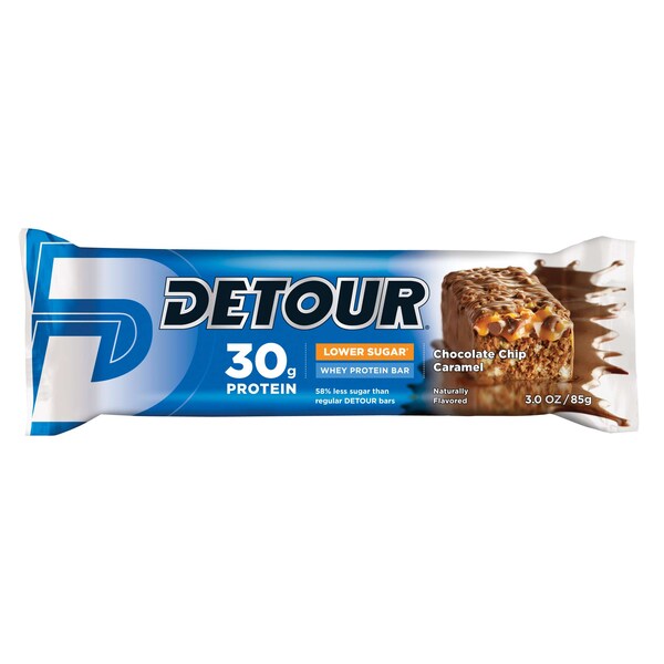 Desvío 85g Barra de Proteína de Suero Detour Baja en Azúcar Sabor Chocolate Chip Caramelo, PK48 - 10100877