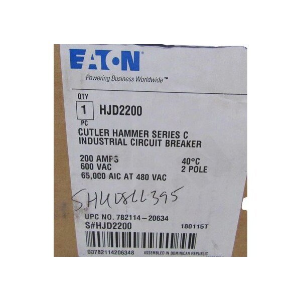 Eaton Molded Case Breakers MCCBs HJD 2P 200A 600V 50/60Hz 2Ph J Frame - HJD2200