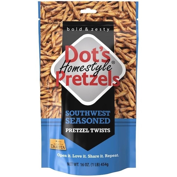 Pretzels estilo casero Dots 5002 DP con sazón del suroeste, sabor artificial a mantequilla, 16 oz Bolsa - 5002 - DP