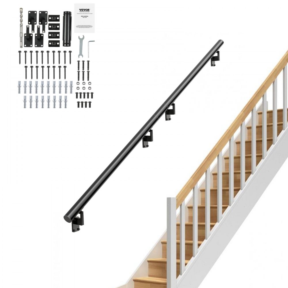 VEVOR Handrail Stair Railing, 7 ft, Wall Mount Handrails for Indoor Stairs, Thickened Aluminum Alloy Hand Rail with Installation Kit, 440 LBS Load Capacity Stairway Railing for Outdoor Stairs - SNLZYXL7FT5CM62YLV0