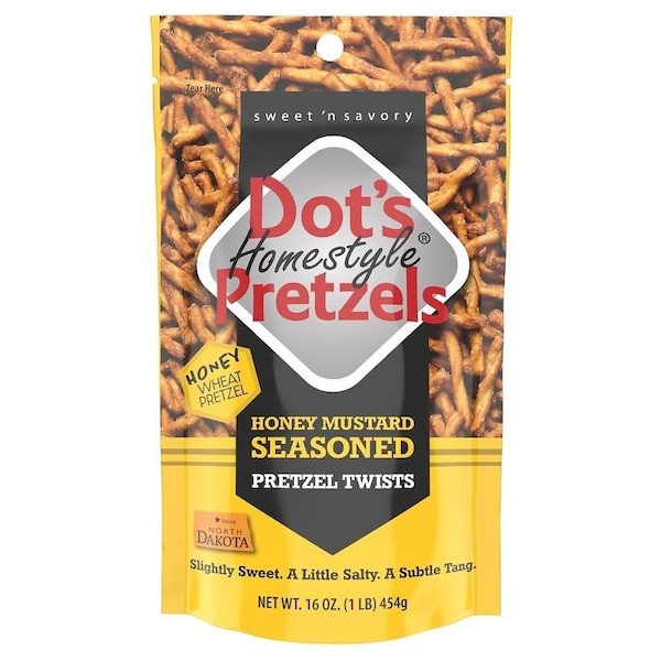 Dots Pretzels estilo casero 7002 DP Pretzels de Mostaza retorcidos, Sabor Miel, 16 oz - 7002 - DP