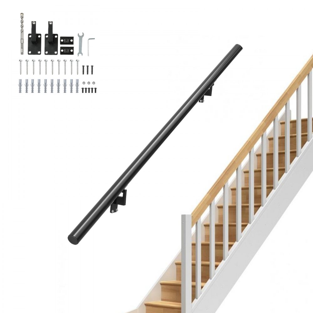 VEVOR Handrail Stair Railing, 5 ft, Wall Mount Handrails for Indoor Stairs, Thickened Aluminum Alloy Hand Rail with Installation Kit, 440 LBS Load Capacity Stairway Railing for Outdoor Stairs - SNLZYXL5FT5CMTDG9V0