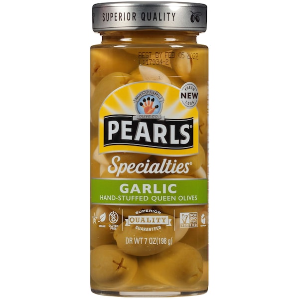 Aceitunas rellenas de ajo con perlas, 7 oz., paquete de 6 - 2580315