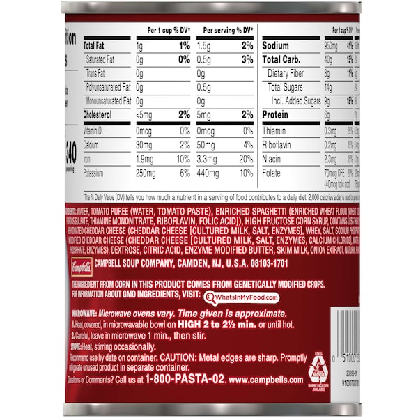 Spaguetti Campbell's de 15.8 oz. en lata, PK12 - 000023282