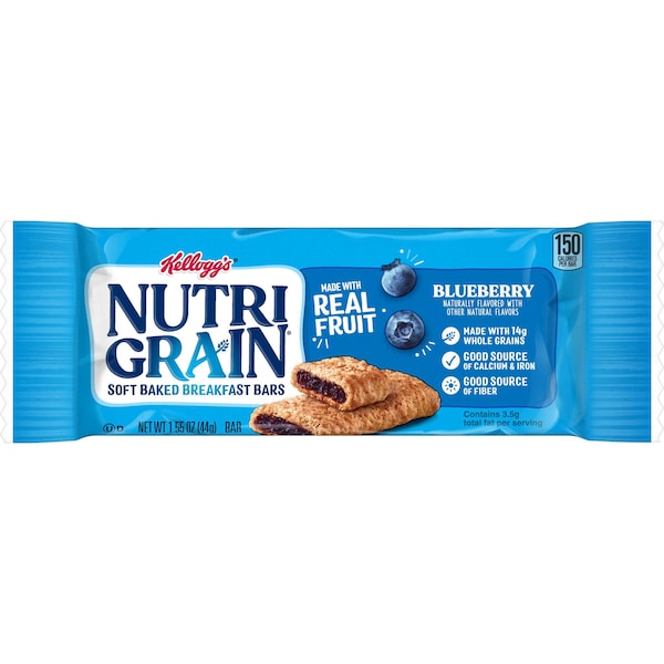 Kellogg's Barrita de Cereal Nutri-Grain de Arándano 1.55 oz, Paquete de 96 - 3800090819