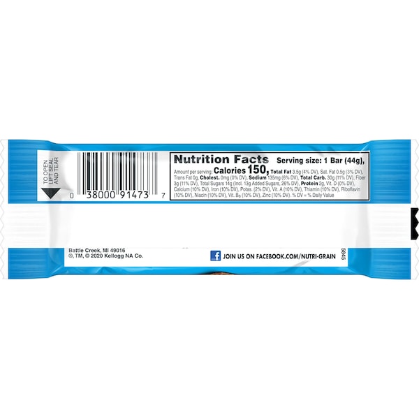 Kellogg's Barrita de Cereal Nutri-Grain de Arándano 1.55 oz, Paquete de 96 - 3800090819