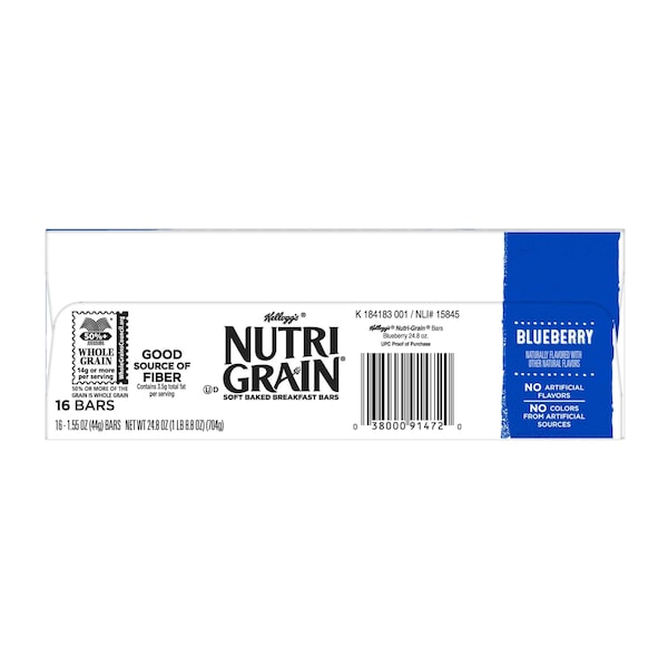 Kellogg's Barrita de Cereal Nutri-Grain de Arándano 1.55 oz, Paquete de 96 - 3800090819