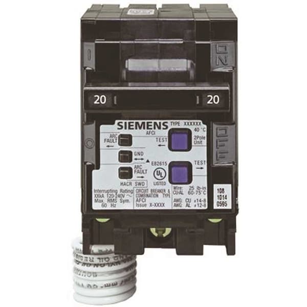 Siemens Circuit Breaker, 20A, 2 Pole, 120/240V AC, 10kA - Q220AFC