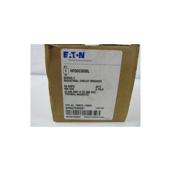 Eaton Molded Case Breakers MCCBs HFD 3P 50A 600V 50/60Hz 3Ph F Frame - HFDDC3050L