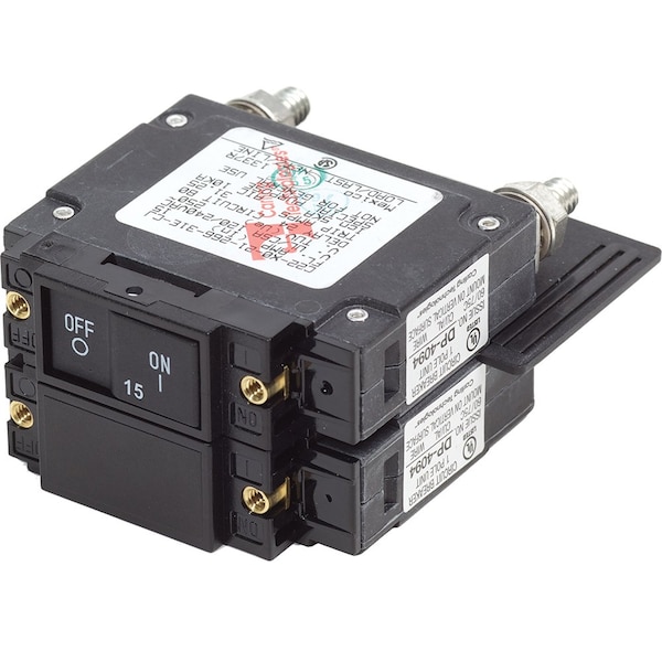 Blue Sea Systems Circuit Breaker, 15A, 2 Pole, 240V AC, 5kA - 7462