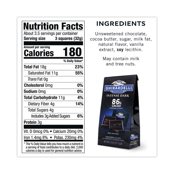 Ghirardelli Intense Dark Midnight Reverie 86% Bolsa de Chocolates de Cacao Único, 4.12 oz, Paquete de 3, 3 Paquetes - 62493