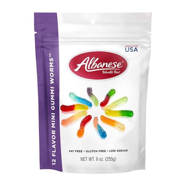 Mundo Albanese Mejores Gusanos de Gelatina de 12 Sabores en Presentación de 9 oz con Cierre Hermético, Paquete de 6 unidades - 53381