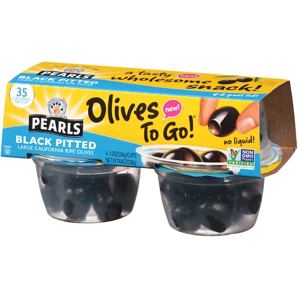 Perlas Perlas Aceitunas de Bolsillo Negras Descarozadas Taza 4.8 oz., Paquete de 6 - 8031315