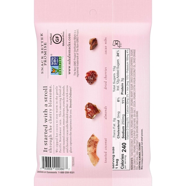 Sahale Snacks Mescla de almendra, coco, cereza y cacao en paquete de 1.5 oz, paquete de 18 - 9386900086