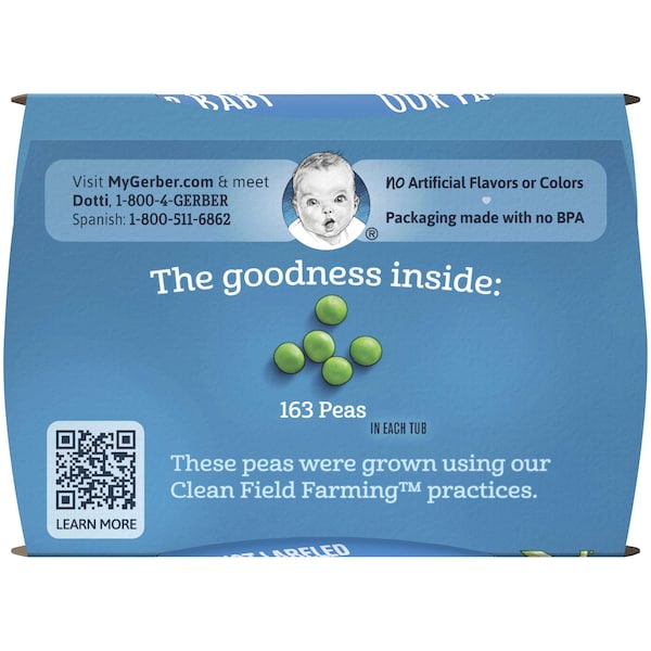 Alimentos para bebé Gerber 2nd Foods Guisantes 4 oz., paquete de 16 - 00015000076528