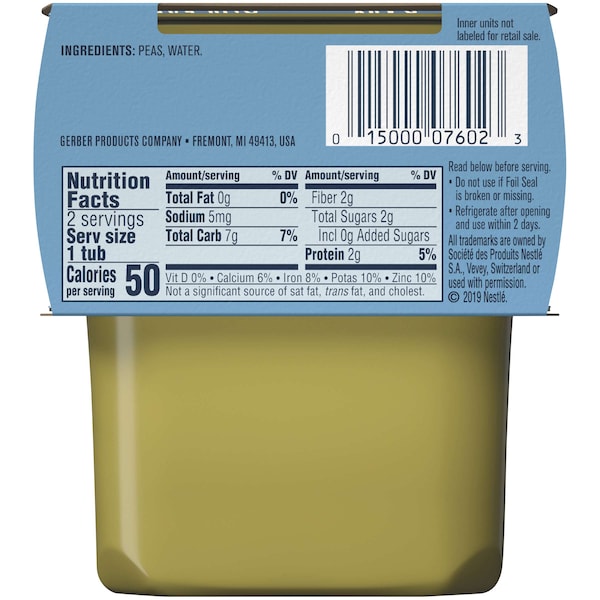 Alimentos para bebé Gerber 2nd Foods Guisantes 4 oz., paquete de 16 - 00015000076528