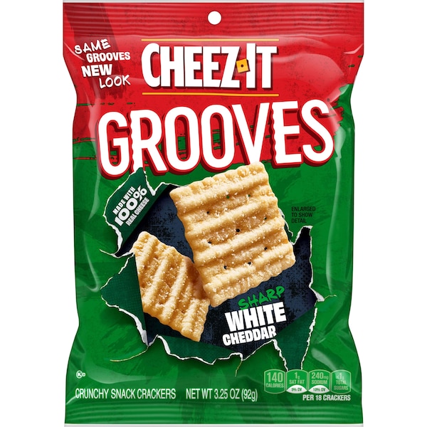 Galletas Cheez-It Grooves de Cheddar Blanco Afilado 3.25 oz. Bolsa, paquete de 6 - 2410093647