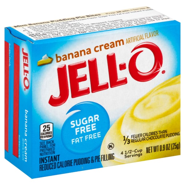 Natillas Instantáneas Jell-O Sin Azúcar y Grasa Sabor Plátano 0.9 oz., Paquete de 24 - 10043000205546