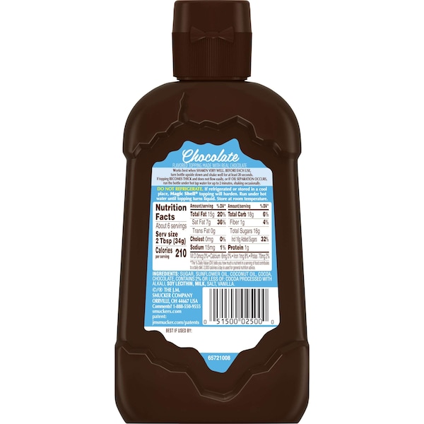 Cobertura de chocolate Magic Shell de Smuckers Smucker's en botella de 7.25 oz, paquete de 8 - 5150024358