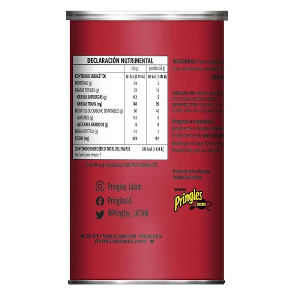 Pringles Papas Fritas Originales 2.3 oz., Paquete de 12 - 3800084563