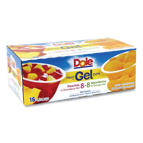 Dole Fruta en Tazas de Gelatina, Mandarinas/Naranja, Duraznos/Fresa, 4.3 oz, Paquete de 16 - 24824