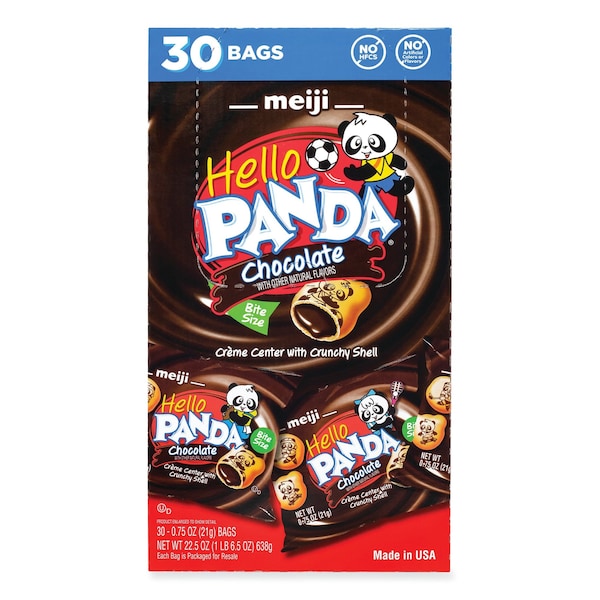 Galletas rellenas de crema de chocolate Meiji Hello Panda, bolsa de 0.75 oz, paquete de 30 - 969786