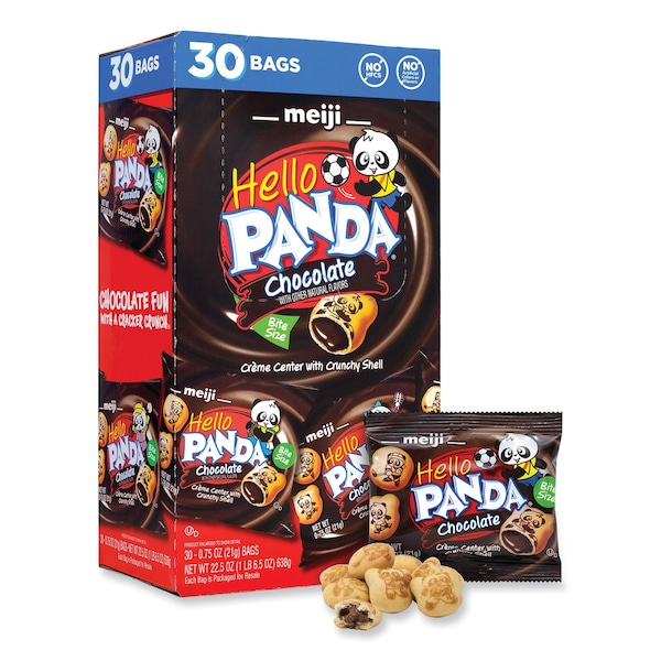 Galletas rellenas de crema de chocolate Meiji Hello Panda, bolsa de 0.75 oz, paquete de 30 - 969786