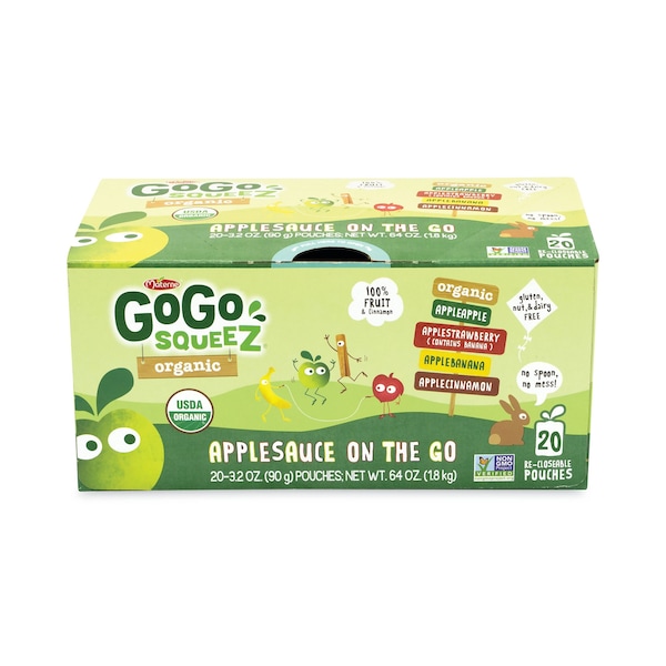 Gogo Squeez Fruta para Llevar, Variedad de Puré de Manzana, Bolsa de 3.2 oz, Paquete de 20 - 212.