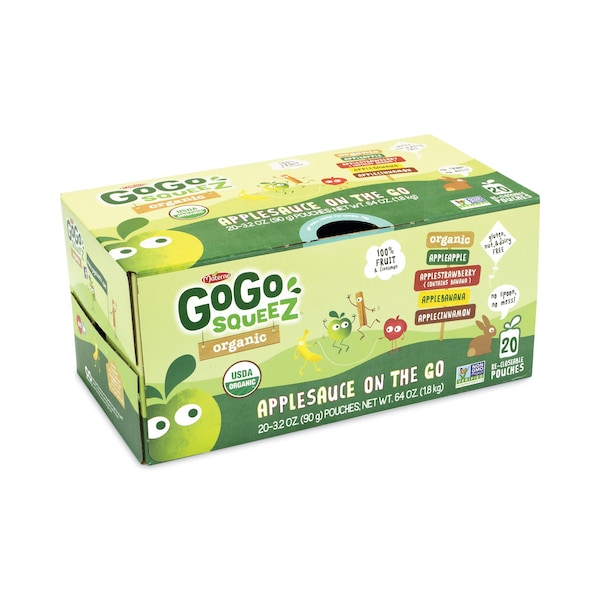 Gogo Squeez Fruta para Llevar, Variedad de Puré de Manzana, Bolsa de 3.2 oz, Paquete de 20 - 212.