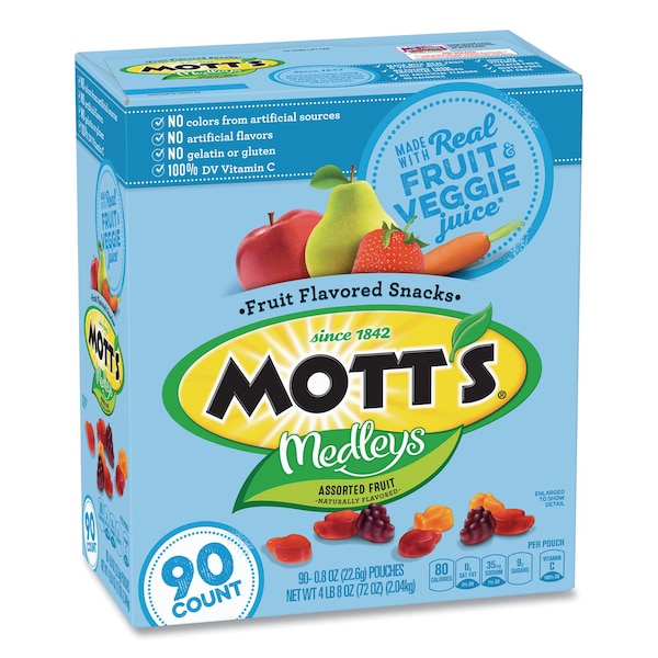 Bocadillos de fruta Motts Medleys, bolsa de 0.8 oz, Paquete de 90 unidades - 66002